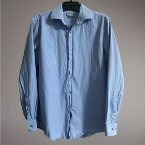 Kenneth Cole Reaction Shirt Men Sz 32-33 Slim Blue Pin Dot Long Sleeve Button Up